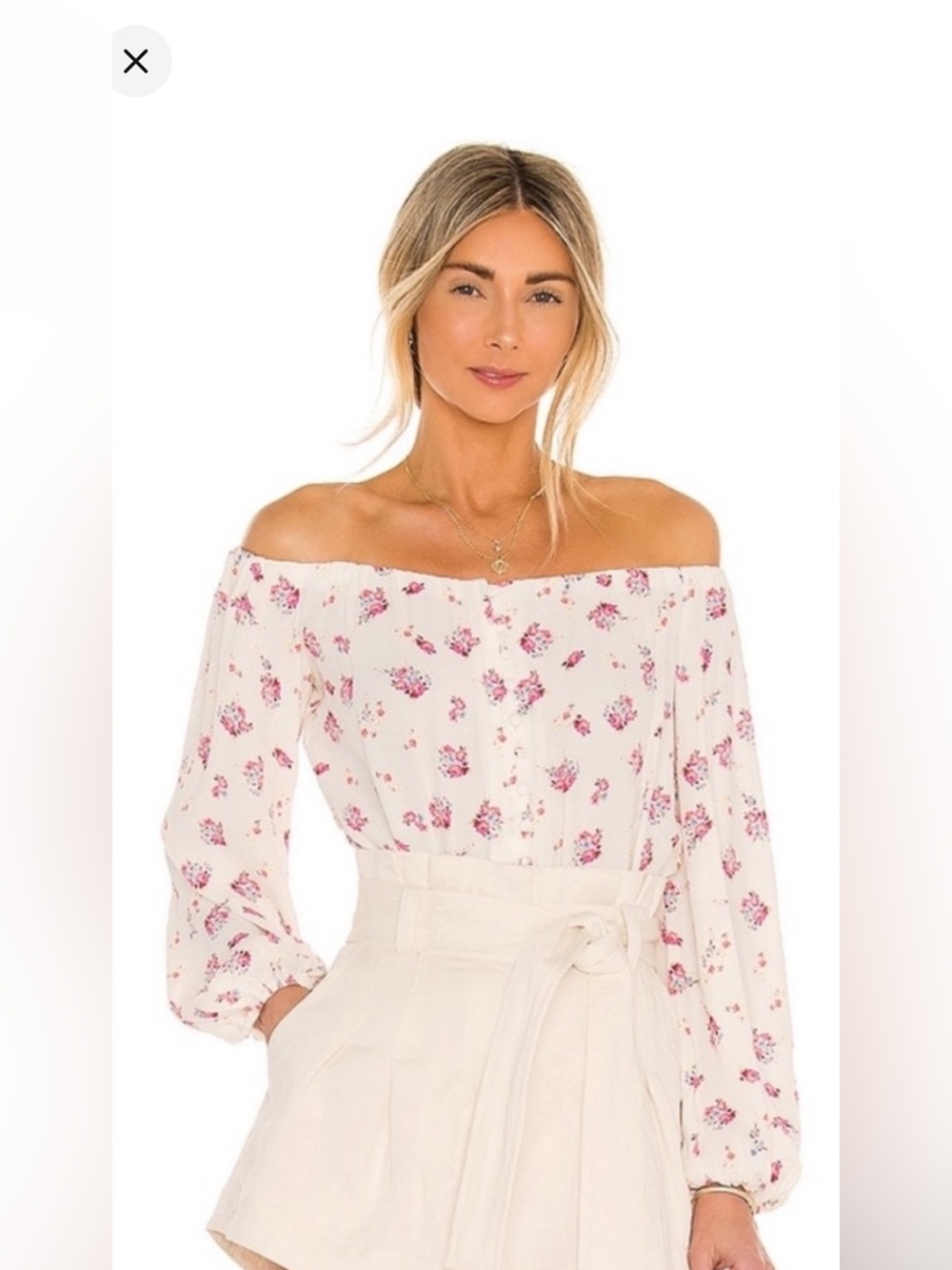 AFRM Nesaa Off shoulder bodysuit in Blanc Blush Floral